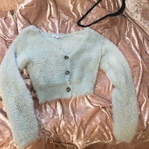 fuzzy light blue cardigan